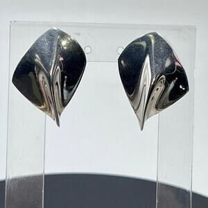 Signed Designer Sterling Silver & *14K Gold Post DESIGNER Modern Post Earrings